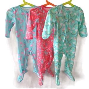 NWOT Lot of 3 Carter's Baby Girl Onesie Footie Bodysuit Flamingo Rainbow Sz 12 M
